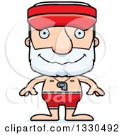 Clipart Of A Cartoon Happy Block Headed White Senior Man Lifeguard Royalty Free Vector Illustration