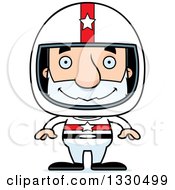 Clipart Of A Cartoon Happy Block Headed White Senior Man Race Car Driver Royalty Free Vector Illustration