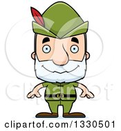 Cartoon Happy Block Headed White Senior Robin Hood Man
