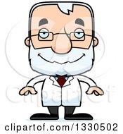 Clipart Of A Cartoon Happy Block Headed White Senior Man Scientist Royalty Free Vector Illustration