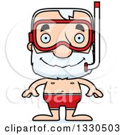 Cartoon Happy Block Headed White Senior Man In Snorkel Gear