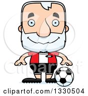 Cartoon Happy Block Headed White Senior Man Soccer Player