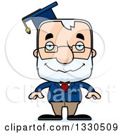 Cartoon Happy Block Headed White Senior Man Professor