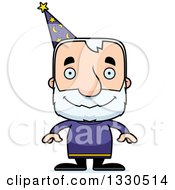Cartoon Happy Block Headed White Senior Man Wizard