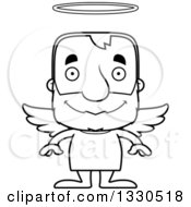 Poster, Art Print Of Cartoon Black And White Happy Block Headed White Senior Man Angel