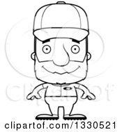 Lineart Clipart Of A Cartoon Black And White Mad Block Headed White Senior Man Baseball Player Royalty Free Outline Vector Illustration