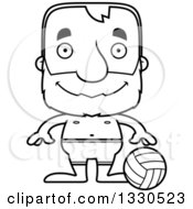 Lineart Clipart Of A Cartoon Black And White Happy Block Headed White Senior Man Beach Volleyball Player Royalty Free Outline Vector Illustration