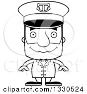 Lineart Clipart Of A Cartoon Black And White Happy Block Headed White Senior Man Boat Captain Royalty Free Outline Vector Illustration