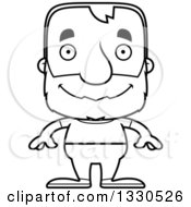 Lineart Clipart Of A Cartoon Black And White Happy Block Headed White Senior Casual Man Royalty Free Outline Vector Illustration