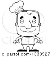 Poster, Art Print Of Cartoon Black And White Happy Block Headed White Senior Man Chef