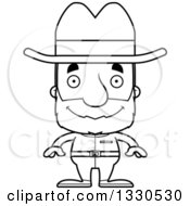 Lineart Clipart Of A Cartoon Black And White Happy Block Headed White Senior Man Cowboy Royalty Free Outline Vector Illustration