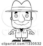 Lineart Clipart Of A Cartoon Black And White Happy Block Headed White Senior Man Detective Royalty Free Outline Vector Illustration