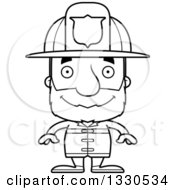 Poster, Art Print Of Cartoon Black And White Happy Block Headed White Senior Man Firefighter