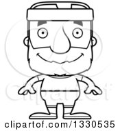 Lineart Clipart Of A Cartoon Black And White Happy Block Headed White Fit Senior Man Royalty Free Outline Vector Illustration