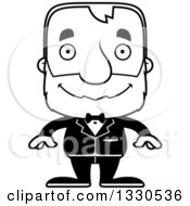 Poster, Art Print Of Cartoon Black And White Happy Block Headed White Senior Man Groom
