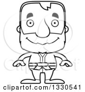 Lineart Clipart Of A Cartoon Black And White Happy Block Headed White Senior Karate Man Royalty Free Outline Vector Illustration