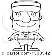 Lineart Clipart Of A Cartoon Black And White Happy Block Headed White Senior Man Lifeguard Royalty Free Outline Vector Illustration