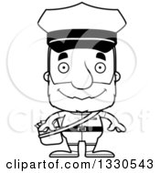 Lineart Clipart Of A Cartoon Black And White Happy Block Headed White Senior Mail Man Royalty Free Outline Vector Illustration