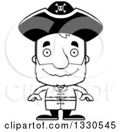 Lineart Clipart Of A Cartoon Black And White Happy Block Headed White Senior Man Pirate Royalty Free Outline Vector Illustration