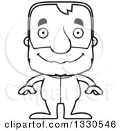 Lineart Clipart Of A Cartoon Black And White Happy Block Headed White Senior Man In Pjs Royalty Free Outline Vector Illustration