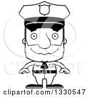 Lineart Clipart Of A Cartoon Black And White Happy Block Headed White Senior Man Police Officer Royalty Free Outline Vector Illustration