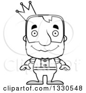 Lineart Clipart Of A Cartoon Black And White Happy Block Headed White Senior Man Prince Royalty Free Outline Vector Illustration
