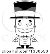 Lineart Clipart Of A Cartoon Black And White Happy Block Headed White Senior Man Circus Ringmaster Royalty Free Outline Vector Illustration
