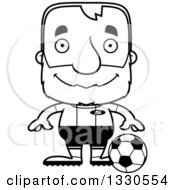 Poster, Art Print Of Cartoon Black And White Happy Block Headed White Senior Man Soccer Player
