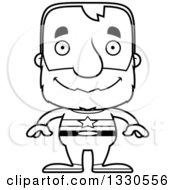 Poster, Art Print Of Cartoon Black And White Happy Block Headed White Senior Man Super Hero