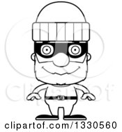 Lineart Clipart Of A Cartoon Black And White Happy Block Headed White Senior Man Robber Royalty Free Outline Vector Illustration