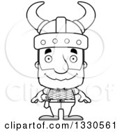 Lineart Clipart Of A Cartoon Black And White Happy Block Headed White Senior Man Viking Royalty Free Outline Vector Illustration
