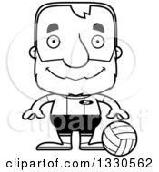 Lineart Clipart Of A Cartoon Black And White Happy Block Headed White Senior Man Volleyball Player Royalty Free Outline Vector Illustration