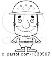 Lineart Clipart Of A Cartoon Black And White Happy Block Headed White Senior Man Zookeeper Royalty Free Outline Vector Illustration