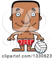 Cartoon Happy Block Headed Black Man Beach Volleyball Player