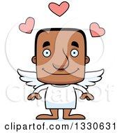 Clipart Of A Cartoon Happy Block Headed Black Man Cupid Royalty Free Vector Illustration