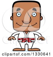 Clipart Of A Cartoon Happy Block Headed Black Karate Man Royalty Free Vector Illustration
