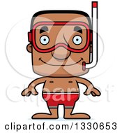Poster, Art Print Of Cartoon Happy Block Headed Black Man In Snorkel Gear