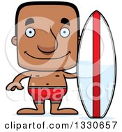Clipart Of A Cartoon Happy Block Headed Black Man Surfer Royalty Free Vector Illustration by Cory Thoman