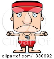 Clipart Of A Cartoon Mad Block Headed White Man Lifeguard Royalty Free Vector Illustration
