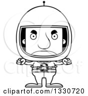 Lineart Clipart Of A Cartoon Black And White Mad Block Headed White Man Astronaut Royalty Free Outline Vector Illustration