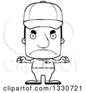 Lineart Clipart Of A Cartoon Black And White Mad Block Headed White Man Baseball Player Royalty Free Outline Vector Illustration