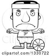 Lineart Clipart Of A Cartoon Black And White Mad Block Headed White Man Basketball Player Royalty Free Outline Vector Illustration