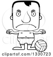 Lineart Clipart Of A Cartoon Black And White Mad Block Headed White Man Beach Volleyball Player Royalty Free Outline Vector Illustration