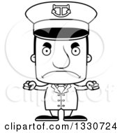 Lineart Clipart Of A Cartoon Black And White Mad Block Headed White Man Boat Captain Royalty Free Outline Vector Illustration