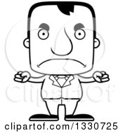 Lineart Clipart Of A Cartoon Black And White Mad Block Headed White Business Man Royalty Free Outline Vector Illustration