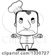 Lineart Clipart Of A Cartoon Black And White Mad Block Headed White Man Chef Royalty Free Outline Vector Illustration