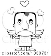 Lineart Clipart Of A Cartoon Black And White Mad Block Headed White Man Cupid Royalty Free Outline Vector Illustration
