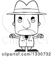 Lineart Clipart Of A Cartoon Black And White Mad Block Headed White Man Detective Royalty Free Outline Vector Illustration