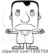 Lineart Clipart Of A Cartoon Black And White Mad Block Headed White Man Doctor Royalty Free Outline Vector Illustration