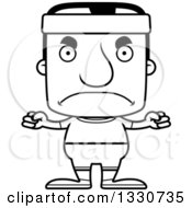 Lineart Clipart Of A Cartoon Black And White Mad Block Headed White Fitness Man Royalty Free Outline Vector Illustration